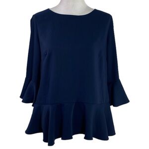 Sail To Sable Flutter Sleeve Peplum Top in Navy Size Large